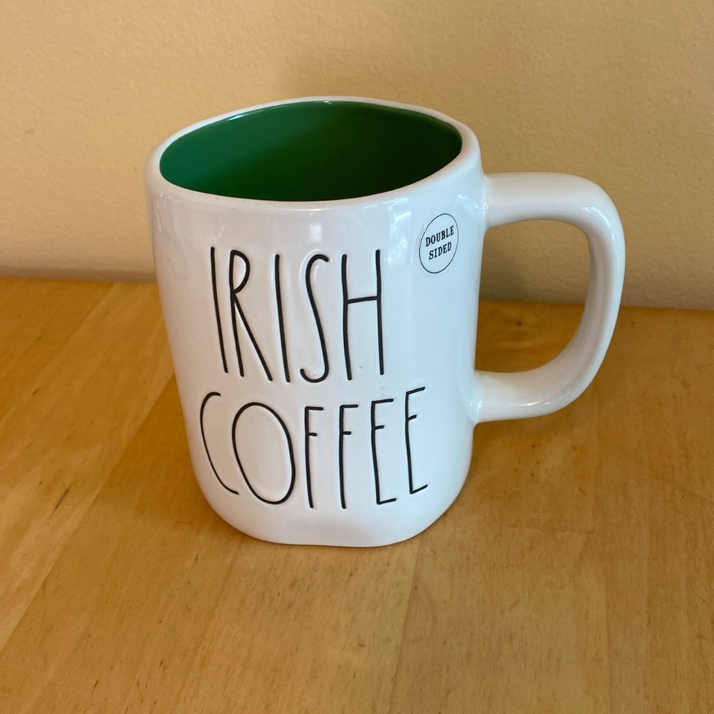 Rae Dunn IRISH COFFEE Double Side mug green inside
